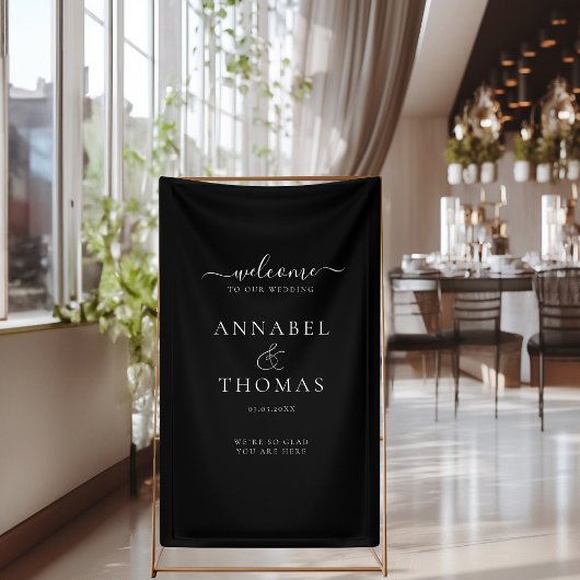 Eenvoudige moderne kalligrafie "Welkom" bruiloft Spandoek