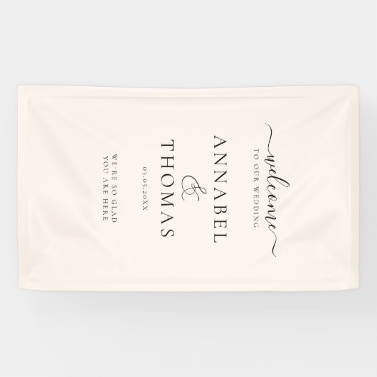 Eenvoudige moderne kalligrafie "Welkom" bruiloft Spandoek (Horizontaal)