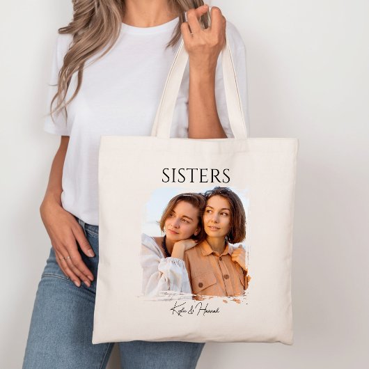 Eenvoudige moderne kalligrafie Zusters Foto Tote Bag