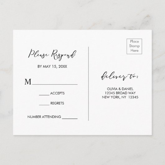 Eenvoudige moderne kalligrafie zwart wit bruiloft  uitnodiging briefkaart (Achterkant)