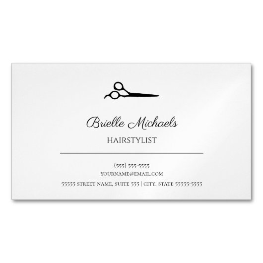Eenvoudige Moderne Kappersschaar Haarstylist Magnetisch Visitekaartje (Voorkant)