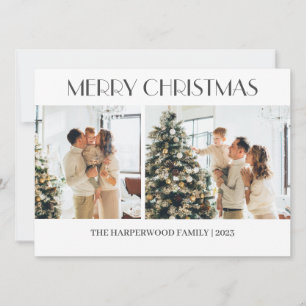 Eenvoudige moderne kerst familie twee foto feestdagenkaart