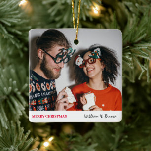 Eenvoudige moderne kerst Moderne Paar Foto Keramisch Ornament