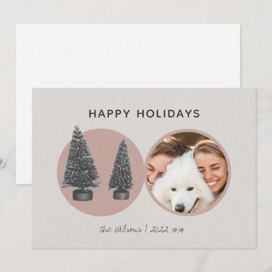 Eenvoudige moderne kerstbomen Roze cirkel foto Feestdagenkaart (Voorkant / Achterkant)
