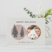 Eenvoudige moderne kerstbomen Roze cirkel foto Feestdagenkaart (Staand voorkant)