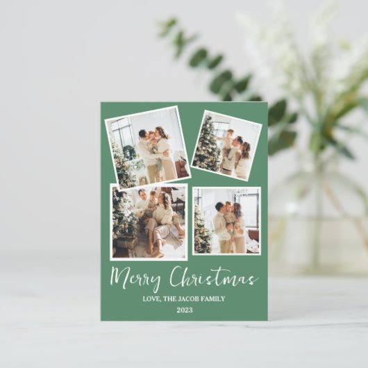 Eenvoudige moderne kerstboom familie 4 Foto Feestdagenkaart (Staand voorkant)