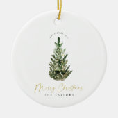 Eenvoudige, moderne kerstboom familie vakantie keramisch ornament (Voorkant)