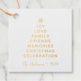 Eenvoudige moderne kerstboom wenst goud bedankjes labels