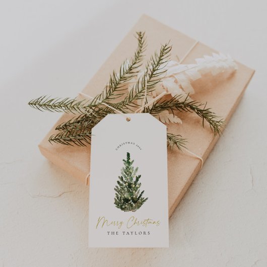 Eenvoudige, moderne kerstboomvakantie cadeaulabel