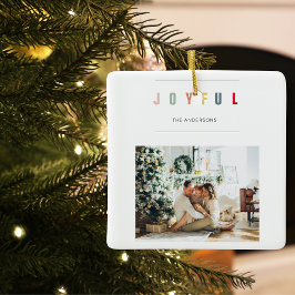 Eenvoudige, moderne kerstfoto | Joyful Holiday Keramisch Ornament