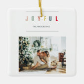 Eenvoudige, moderne kerstfoto | Joyful Holiday Keramisch Ornament (Voorkant)