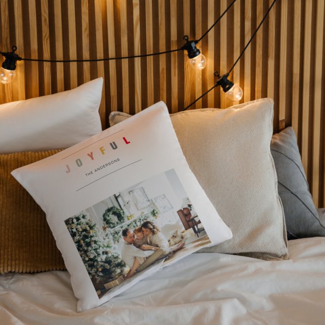 Eenvoudige, moderne kerstfoto | Joyful Holiday Kussen (Creator heeft geüpload)