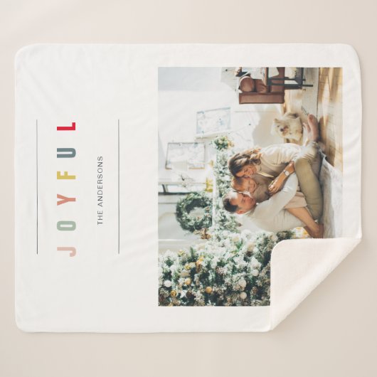 Eenvoudige, moderne kerstfoto | Joyful Holiday Sherpa Deken (Voorkant (horizontaal))