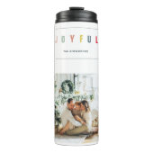Eenvoudige, moderne kerstfoto | Joyful Holiday Thermosbeker (Voorkant)