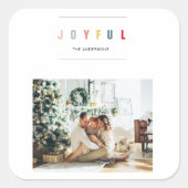 Eenvoudige, moderne kerstfoto | Joyful Holiday Vierkante Sticker (Voorkant)