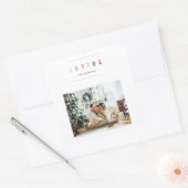 Eenvoudige, moderne kerstfoto | Joyful Holiday Vierkante Sticker (Envelop)