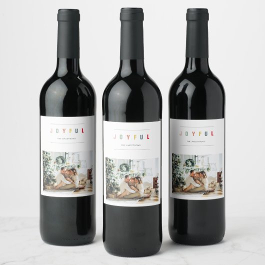 Eenvoudige, moderne kerstfoto | Joyful Holiday Wijn Etiket (Flessen)