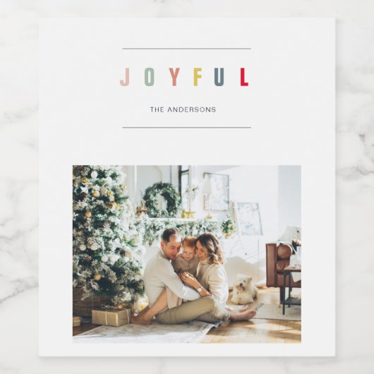 Eenvoudige, moderne kerstfoto | Joyful Holiday Wijn Etiket (Enkel label)