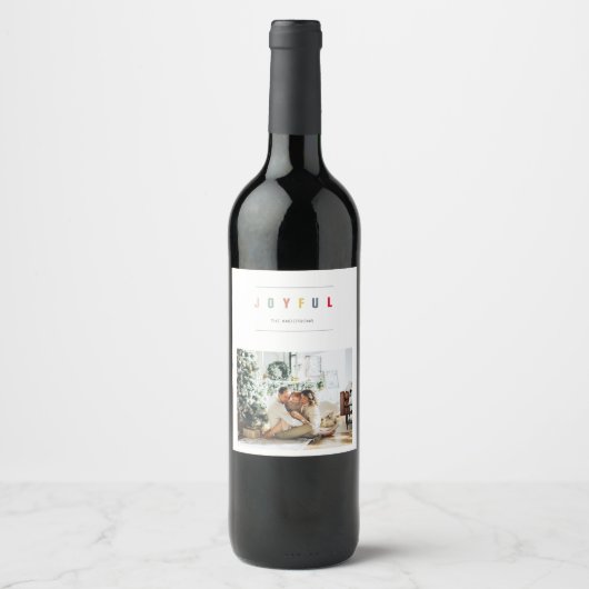 Eenvoudige, moderne kerstfoto | Joyful Holiday Wijn Etiket (Voorkant)