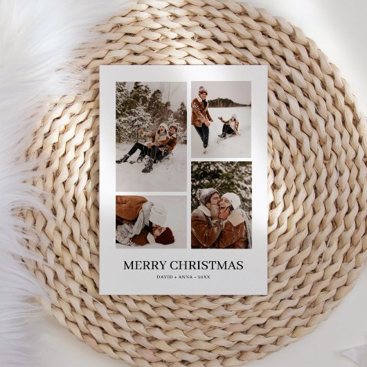 Eenvoudige moderne kerstkaart met meerdere foto's