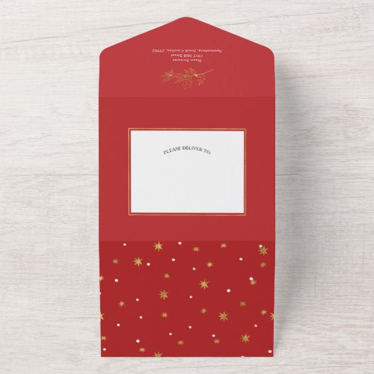 Eenvoudige, moderne kerstkaarten en heldere kerstk all in one uitnodiging (Buitenkant)