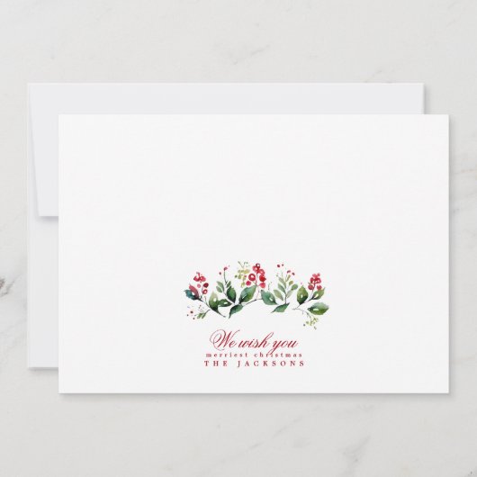 Eenvoudige, moderne kerstkerkers, witte rode foto feestdagenkaart (Achterkant)