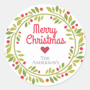 Eenvoudige Moderne Kerstkrans Custom Ronde Sticker