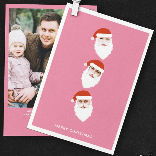 Eenvoudige Moderne Kerstman Graphic Roze Kerstfoto Feestdagenkaart