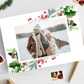 Eenvoudige Moderne Kerstmis Groen Wit Één Foto Feestdagenkaart