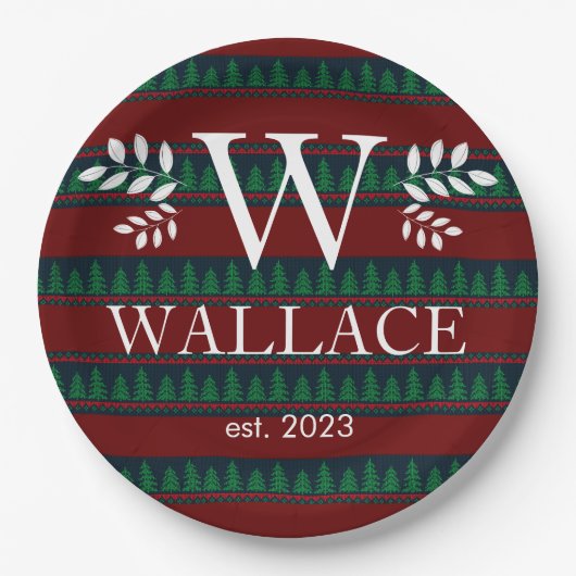 Eenvoudige Moderne Kerstmis monogram pasgetrouwde  Papieren Bordje (Voorkant)