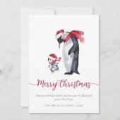 Eenvoudige Moderne Kerstmis Pinguïn Botanisch Feestdagenkaart (Voorkant)