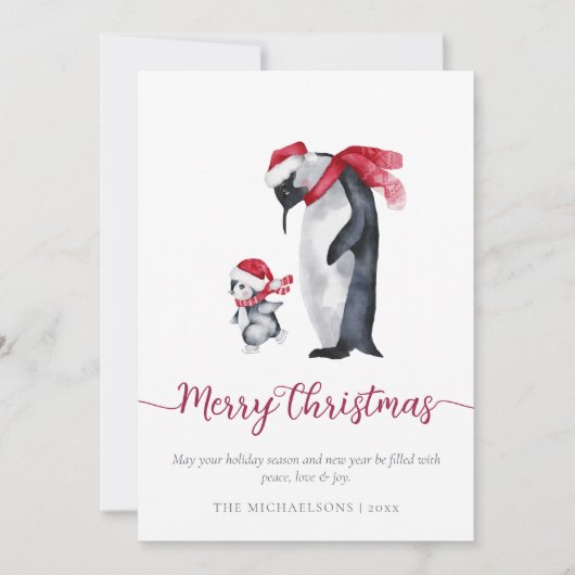 Eenvoudige Moderne Kerstmis Pinguïn Botanisch Feestdagenkaart (Voorkant)