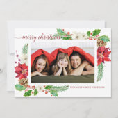 Eenvoudige moderne kerstpoinsettia Floral Holly Kaart (Voorkant)