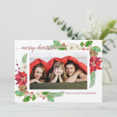 Eenvoudige moderne kerstpoinsettia Floral Holly Kaart (Staand voorkant)