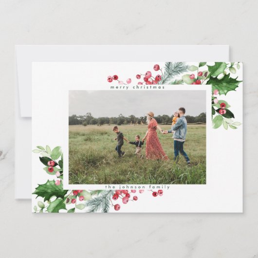 Eenvoudige, moderne kerstsneeuwwitfoto Foto Feestdagenkaart (Voorkant)