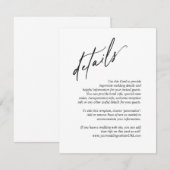 Eenvoudige moderne klassieke bruiloft - details informatiekaartje (Voorkant / Achterkant)