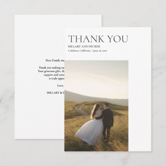 Eenvoudige Moderne Klassieke Trouwfoto Dank u kaar Bedankkaart (Voorkant / Achterkant)