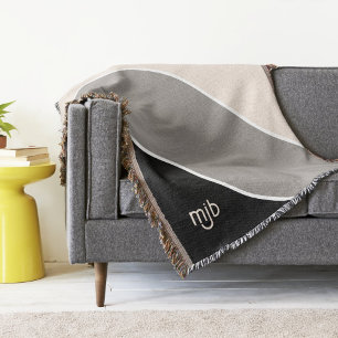 Eenvoudige Moderne Kleurenblokstrepen met Monogram Deken