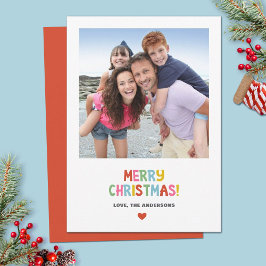 Eenvoudige moderne kleurrijke kerstfoto feestdagenkaart