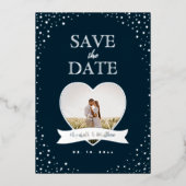 Eenvoudige moderne koppel foto trouw save the date folie uitnodiging (Voorkant)