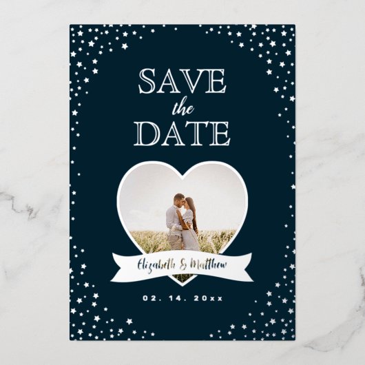 Eenvoudige moderne koppel foto trouw save the date folie uitnodiging (Voorkant)
