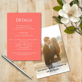 Eenvoudige moderne koraal en roze foto bruiloft de informatiekaartje