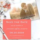 Eenvoudige moderne koraal en roze foto bruiloft save the date