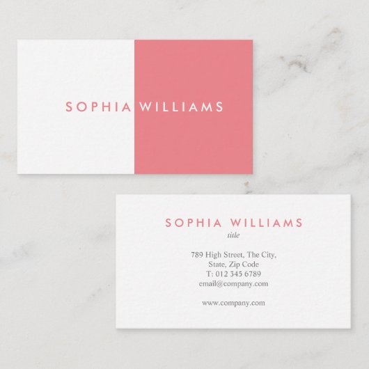 Eenvoudige Moderne Koraal en Witte Professioneel Visitekaartje (Voorkant / Achterkant)