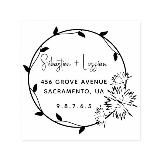 Eenvoudige moderne krans getrouwd paar  zelfinktende stempel (Design)