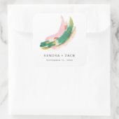 Eenvoudige moderne kunst verf lijn bruiloft gunst vierkante sticker (Tas)