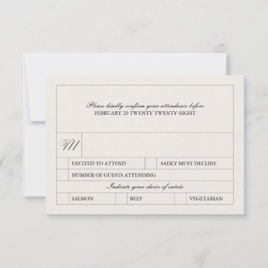 Eenvoudige & moderne  label maaltijdkeuze RSVP kaartje (Voorkant)