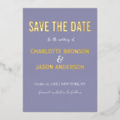 Eenvoudige moderne lavender bespaart de datum goud folie uitnodiging (Voorkant)