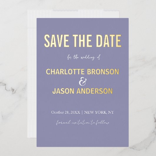 Eenvoudige moderne lavender bespaart de datum goud folie uitnodiging (Envelop)