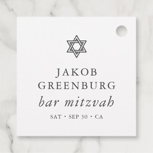 Eenvoudige moderne legant ster van David Bar Mitzv Bedankjes Labels (Achterkant)